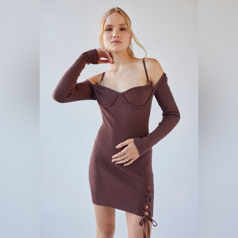 Urban Outfitters Jezebel Corset Ribbed Long Sleeve Dress